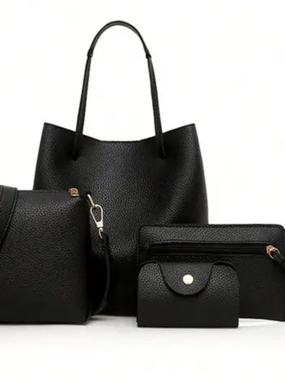 Classic Black Tote Bag Set - 4 Piece Women's Handbag Collection